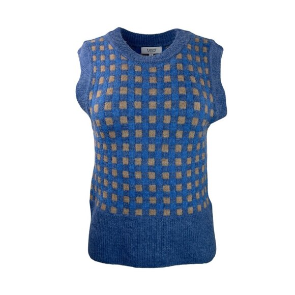 B. Young Blue and Beige Checker Sweater Vest - Picture 1 of 2